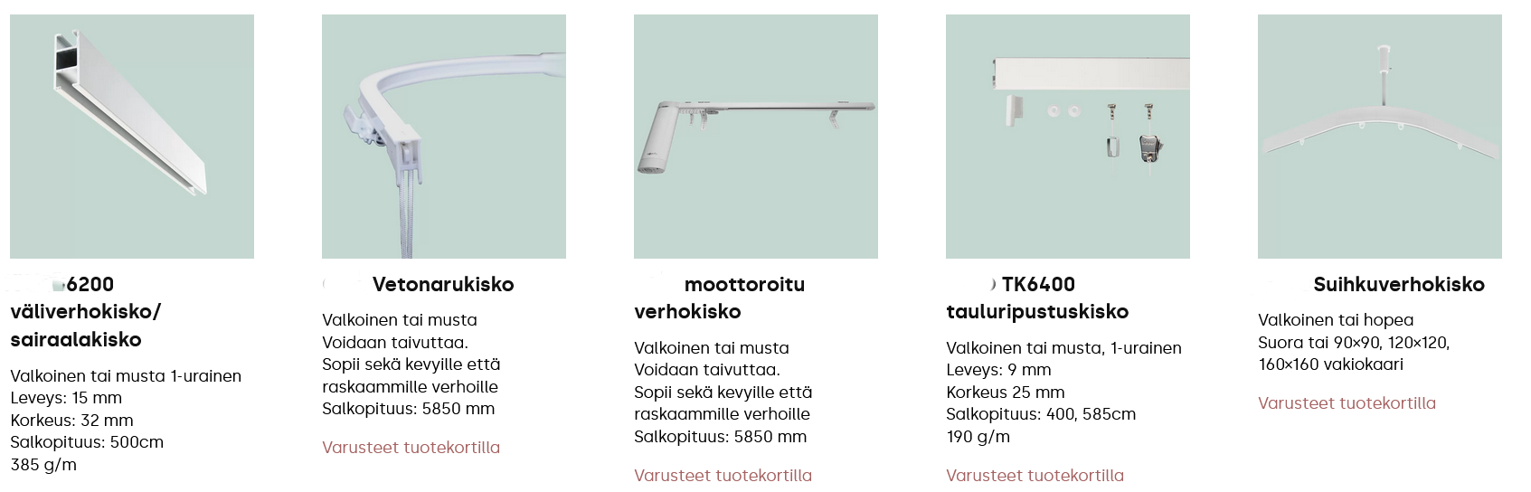 Taulu- ja verhokiskot asennettuna.